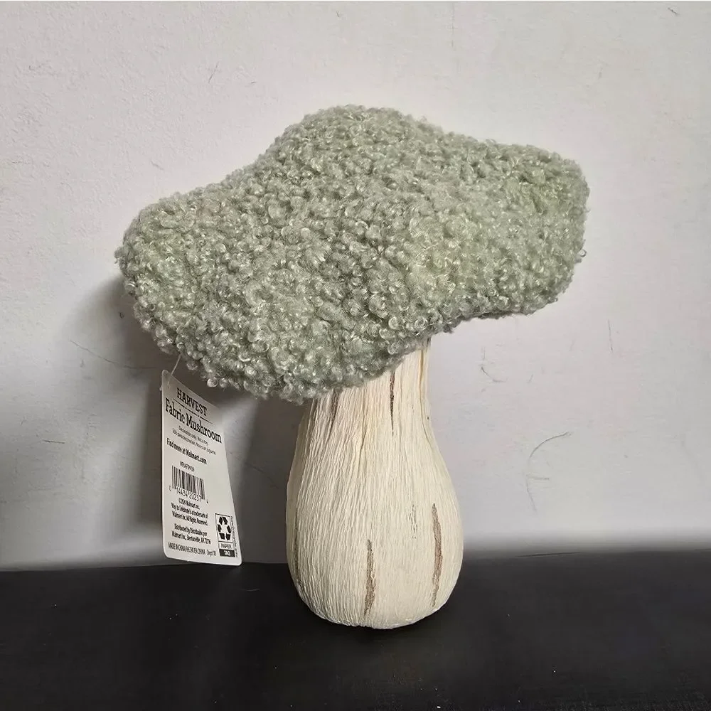 Lot of 2 Easter Spring Summer Fall Green Sherpa Mushrooms Tabletop Decor, 6